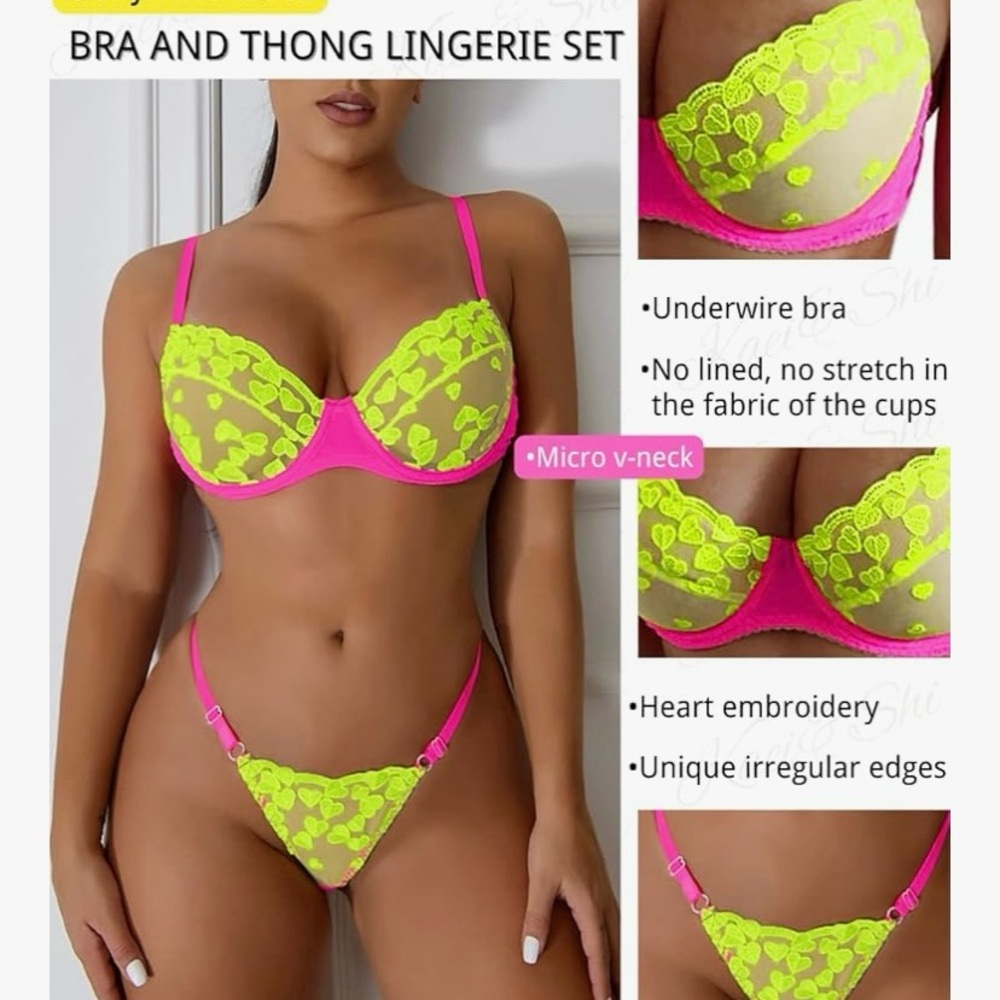 Neon Yellow and Pink Lingerie Set
